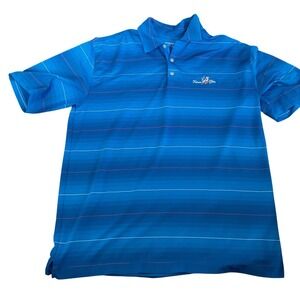 Nike Golf Mens Large Blue Gradient Striped Polo Shirt Heron Glen Nike Fit Dry